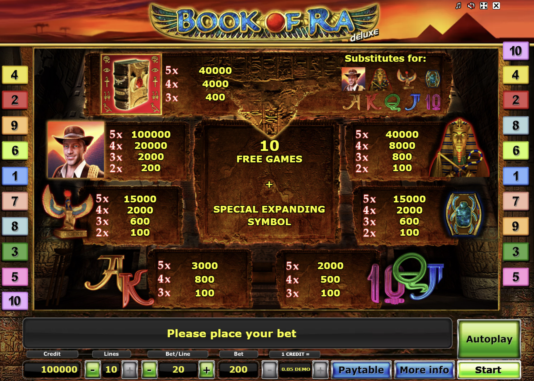 Stół do gry w Book of Ra
