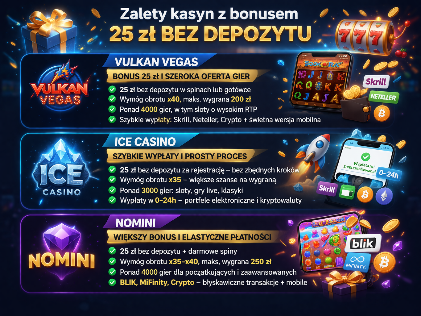Zalety kasyn z bonusem 25 zł